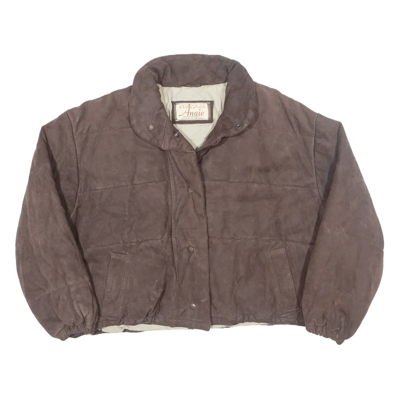 TERRITORIE REDSKINS Angie Womens Puffer Jacket Brown Leather M Zip Front Button Front Snap Front TERRITORIE REDSKINS Angie Womens Puffer Jacket Brown Leather M Zip Front Button Front Snap Front