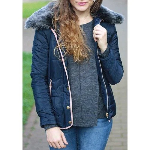 Long Sleeve Pocket Design Winter Padded Coat Jacket - Cadetblue Xl Zippered Front Buttoned Front Snap Front