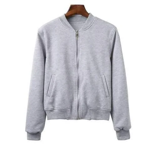 Stand Neck Long Sleeve Zip Up Fitting Jacket - Gray S Zippered Jacket Buttoned Jacket Snapped Jacket