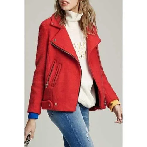 Wool Jacket with Pockets - Red M Anorak Shell Jacket Lightweight Jacket