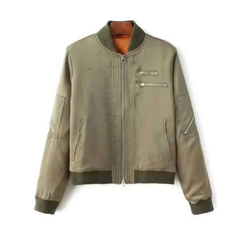 Stand Neck Multiple Zippers Bomber Jacket - Army Green S Wool Jacket Cashmere Jacket Tweed Jacket