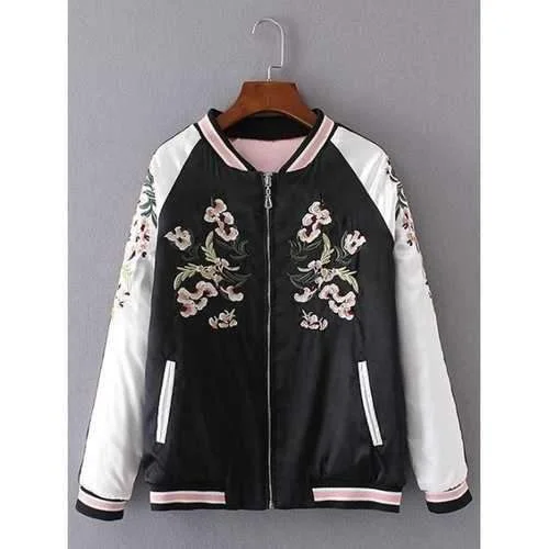 Embroidered Insider Wear Padded Baseball Jacket - Black Xs Oversized Jacket Tailored Jacket Straight Jacket