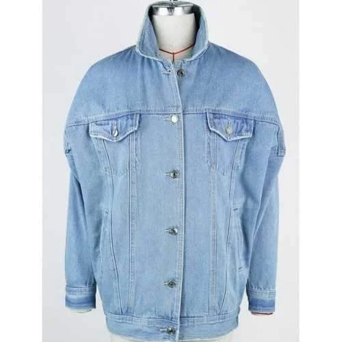 Drop Shoulder Loose Jean Jacket - Light Blue S Tailored Jacket Straight Jacket A-Line Jacket