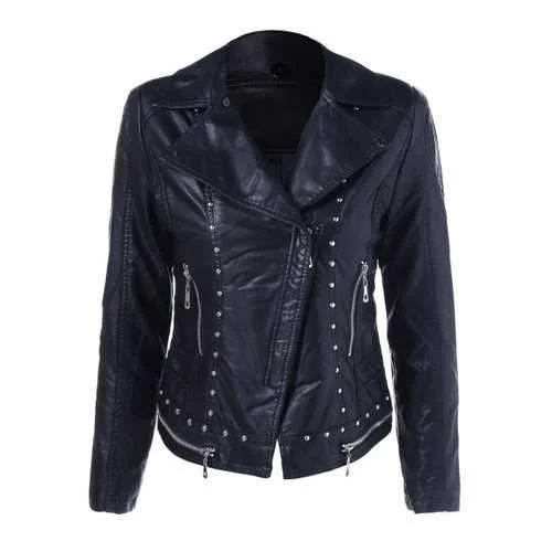 Rhinestone Slim Fit Biker Jacket - Black L Fleece Jacket Down Jacket Feather Jacket