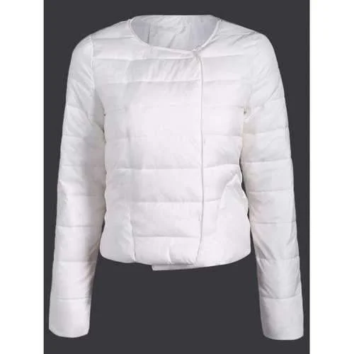 Double Pocket Short Slim Quilted Jacket - White L Denim Fabric Leather Fabric Suede Fabric