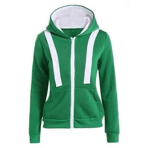 Hooded Contrast Zip Up Jacket - Green Xl Chenille Jacket Brocade Jacket Lace Jacket