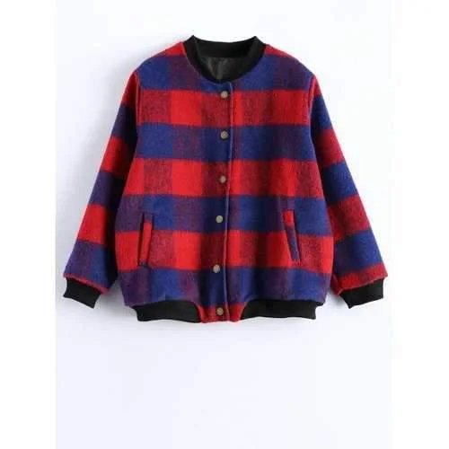 Button Up Plaid Jacket - Red L Wool Jacket Cashmere Jacket Tweed Jacket