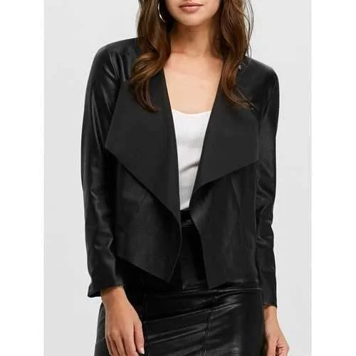 Faux Leather Open Front Jacket - Black M Chenille Jacket Brocade Jacket Lace Jacket