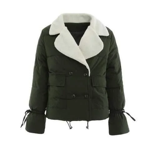 Fleece Lined Padded Jacket - Army Green One Size Zippered Jacket Buttoned Jacket Snapped Jacket