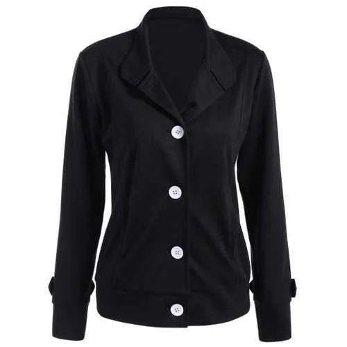 Button Slimming Fitted Thin Cotton Jacket - Black Xl Elasticated Jacket Padded Jacket Insulated Jacket