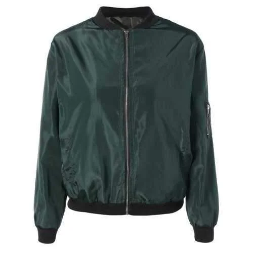 Side Pocket Zip Up Bomber Jacket - Blackish Green M Zip Front Button Front Snap Front