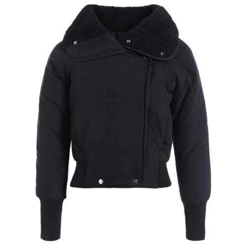 Zip Shearling Panel Cropped Padded Jacket - Black One Size Hoodie Zip-Up Jacket Button-Up Jacket