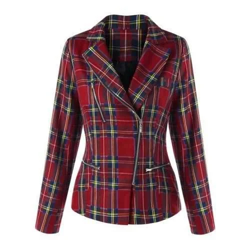 Plaid Zip Fly Jacket - Checked M Satin Fabric Silk Fabric Chiffon Fabric