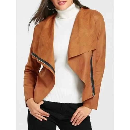 Cropped Suede Jacket - Brown S Knit Jacket Woven Jacket Fleece Jacket