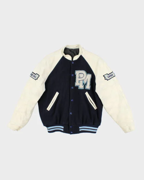 Vintage 80's Embroidered College Leather Varsity Jacket - M One-Shoulder Jacket Off-the-Shoulder Jacket Asymmetrical Jacket Vintage 80's Embroidered College Leather Varsity Jacket - M One-Shoulder Jacket Off-the-Shoulder Jacket Asymmetrical Jacket
