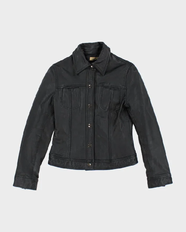 Vintage Pelle Pelle Black Leather Jacket - XS Notch Collar Peter Pan Collar Cowl Neck Vintage Pelle Pelle Black Leather Jacket - XS Notch Collar Peter Pan Collar Cowl Neck