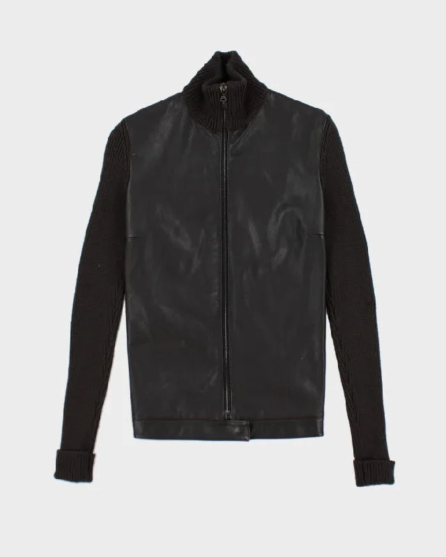Vintage Prada Leather Knit Jacket - S Snapped Jacket Toggled Jacket Drawstring Jacket Vintage Prada Leather Knit Jacket - S Snapped Jacket Toggled Jacket Drawstring Jacket