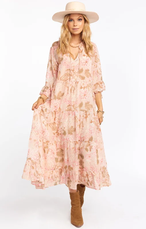 Viola Maxi Dress ~ Hydrangea Blooms Cozy Ribbed Maxi Dress