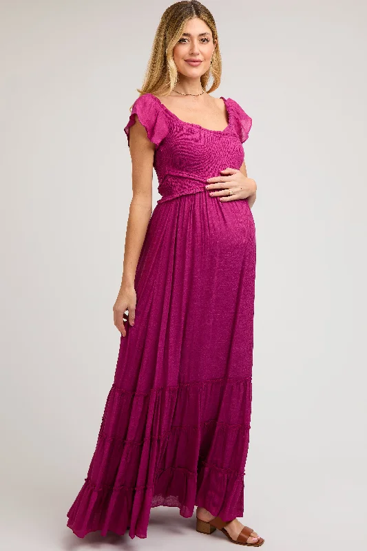 Violet Smocked Crossover Off Shoulder Maternity Maxi Dress Fashionable Sleeveless Maxi Dress Violet Smocked Crossover Off Shoulder Maternity Maxi Dress Fashionable Sleeveless Maxi Dress
