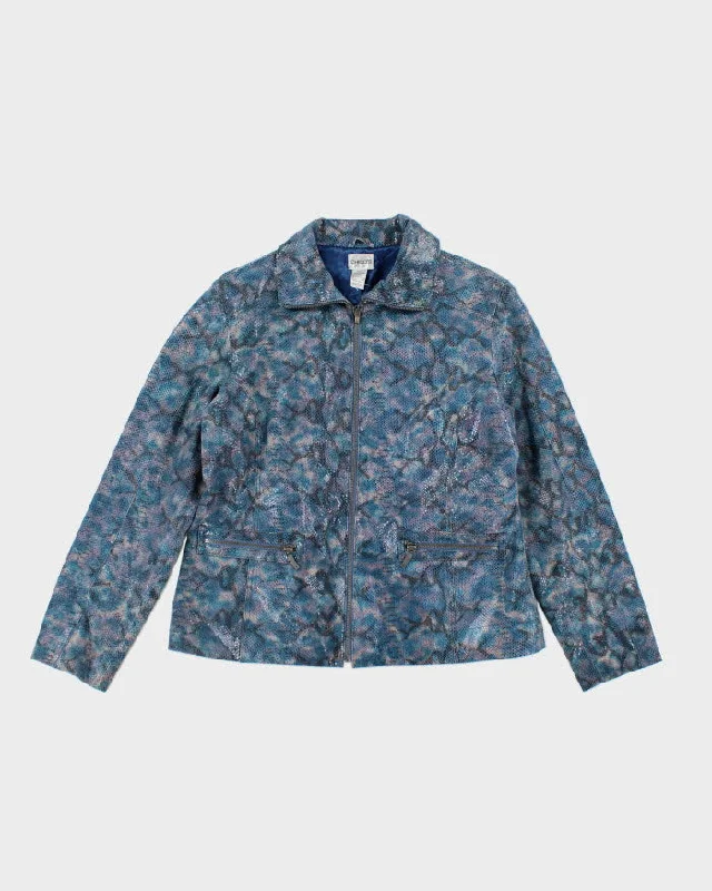Y2k 00s Chicos Sparkly Blue Leather Jacket - M Wool Fabric Cashmere Fabric Tweed Fabric Y2k 00s Chicos Sparkly Blue Leather Jacket - M Wool Fabric Cashmere Fabric Tweed Fabric
