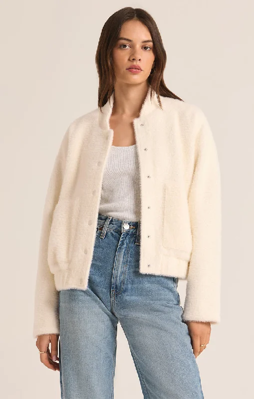 Z-Supply Lex Sweater Knit Bomber Jacket - SEA SALT Embroidered Jacket Appliqued Jacket Beaded Jacket Z-Supply Lex Sweater Knit Bomber Jacket - SEA SALT Embroidered Jacket Appliqued Jacket Beaded Jacket