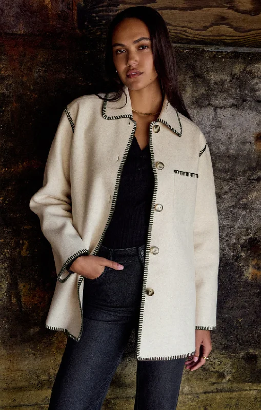 Z-Supply Olivia Whipstitch Jacket - OATMEAL HEATHER Tailored Jacket Straight Jacket A-Line Jacket Z-Supply Olivia Whipstitch Jacket - OATMEAL HEATHER Tailored Jacket Straight Jacket A-Line Jacket