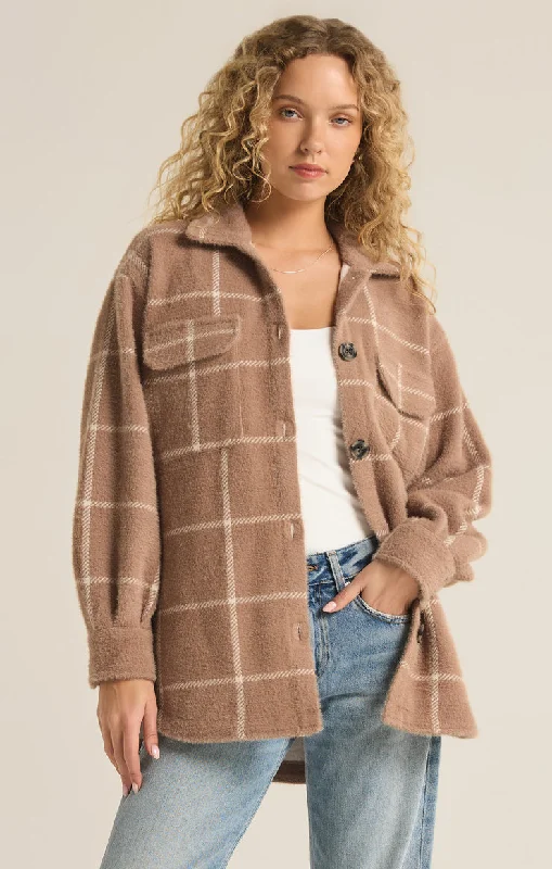 Z-Supply Plaid Tucker Shirt Jacket - HEATHER TAUPE Cotton Fabric Linen Fabric Terry Fabric Z-Supply Plaid Tucker Shirt Jacket - HEATHER TAUPE Cotton Fabric Linen Fabric Terry Fabric