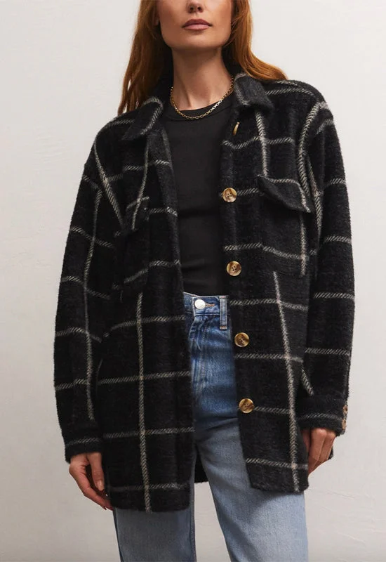 Z-Supply Plaid Tucker Shirt Jacket - WASHED BLACK Tiered Jacket Buttoned Jacket Zippered Jacket