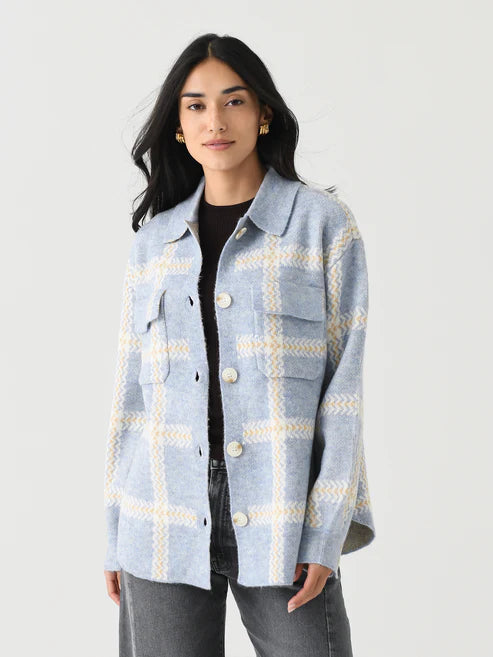 Z-Supply Tyler Plaid Sweater Jacket - LIGHT DENIM Collared Jacket Crew Neck Jacket Turtle Neck Jacket Z-Supply Tyler Plaid Sweater Jacket - LIGHT DENIM Collared Jacket Crew Neck Jacket Turtle Neck Jacket