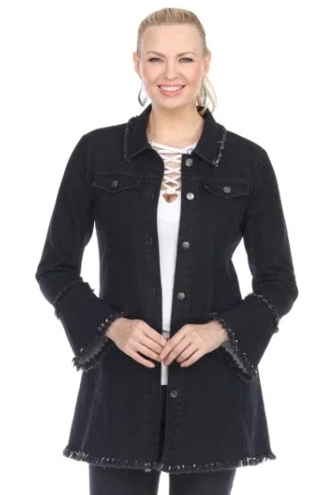 "Kelly" Black Wash Long Denim Jacket Striped Jacket Polka Dot Jacket Floral Jacket