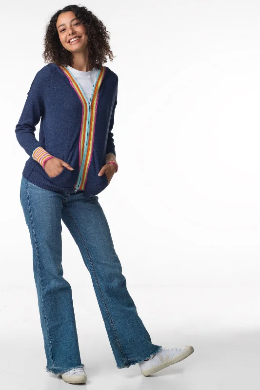 Denim Blue Zip Jacket Hooded Jacket Caped Jacket Shawl Collar Jacket