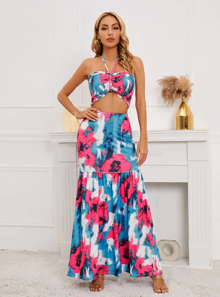 SEXY BOHEMIAN PRINTED TOP+SKIRT TWO-PIECE SET athletic skirt fit