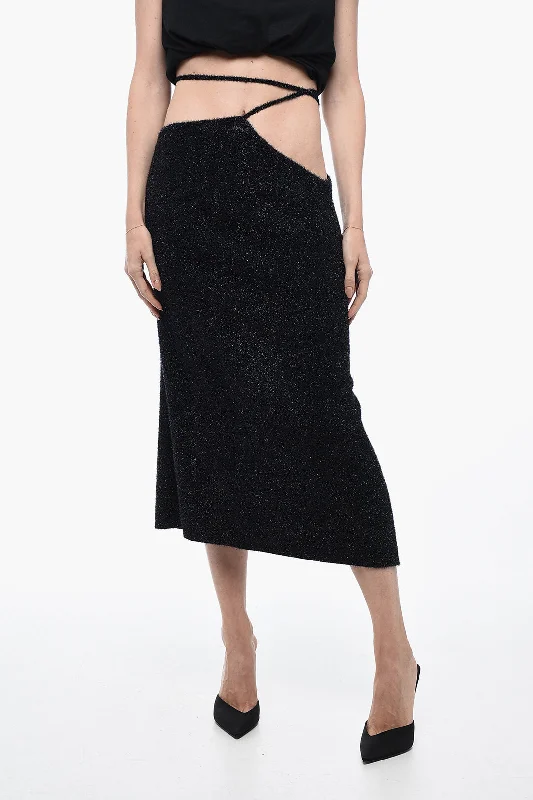 Rotate Fuzzy Glitter Pencil Skirt with V Waist Band 42 Italian size velvet skirt luxurious