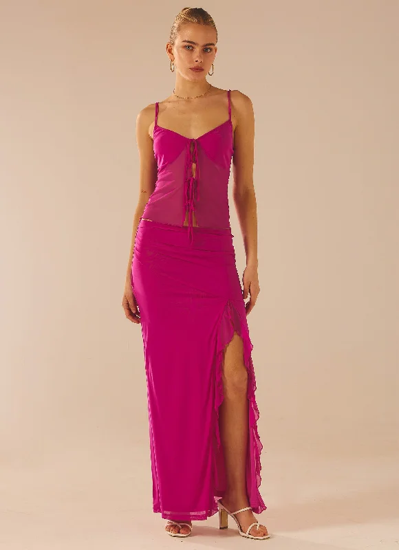 Bittersweet Mesh Maxi Skirt - Mulberry belted skirt waist