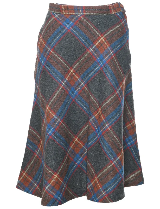 Checked A-line Skirt - S cashmere skirt soft