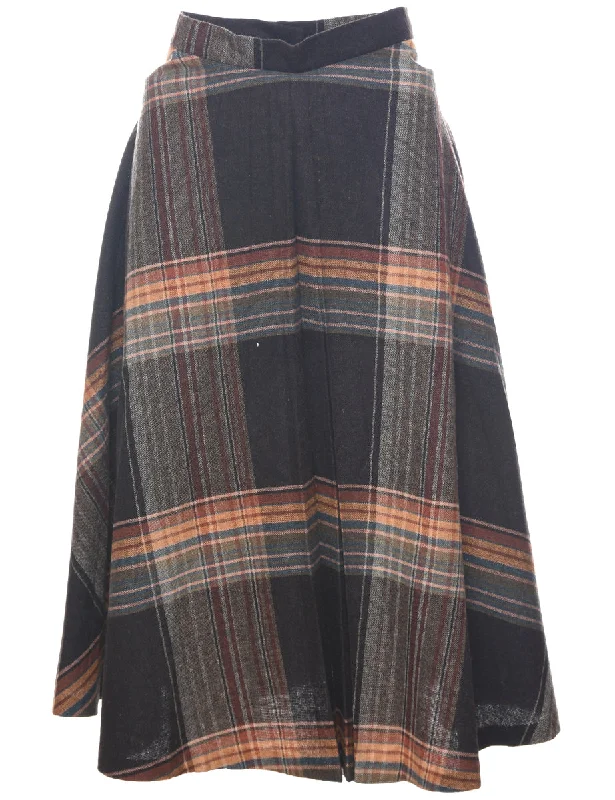 Checked Flared Skirt - S silk skirt lustrous