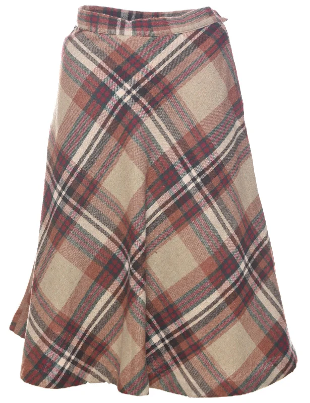 Checked Flared Skirt - S corduroy skirt comfortable