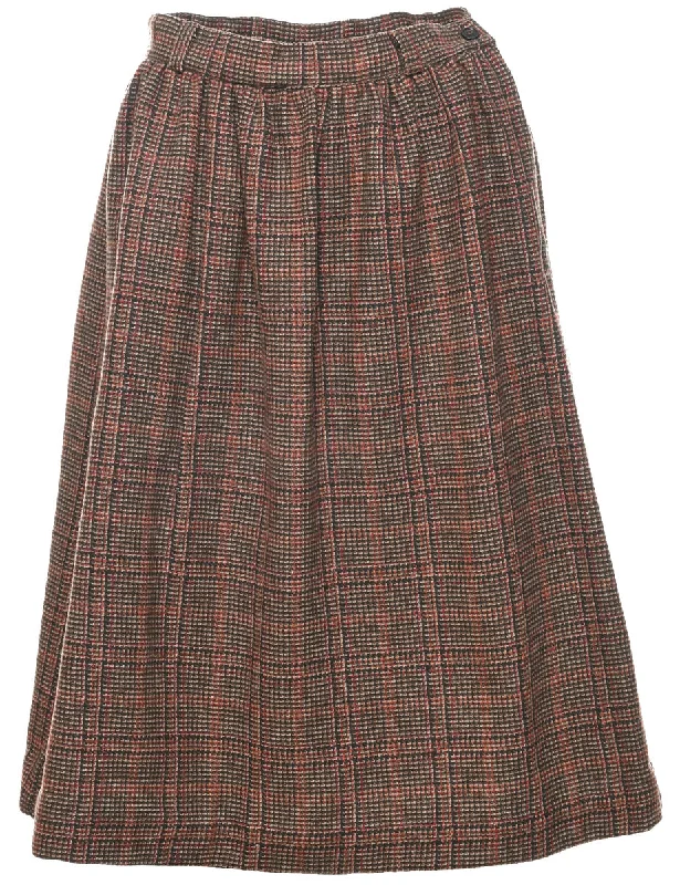 Checked Pattern Midi Skirt - M corduroy skirt durable