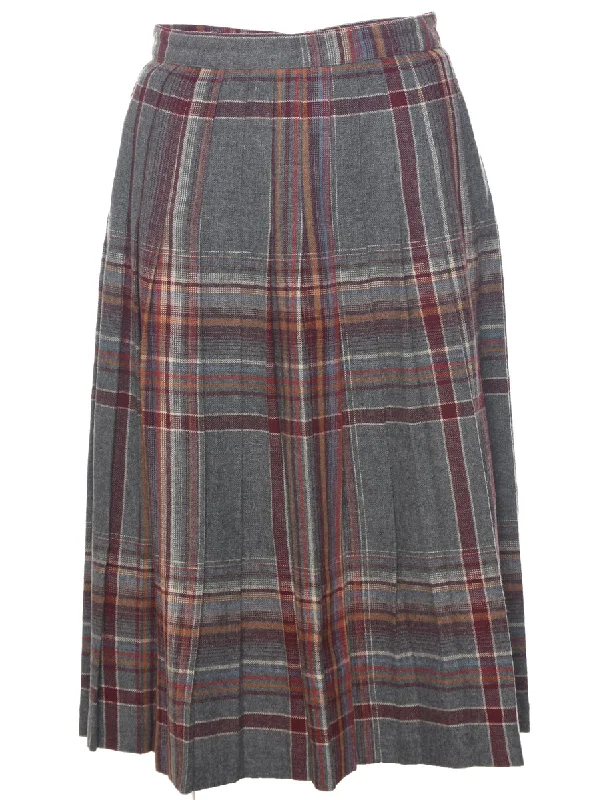 Checked Pleated Skirt - S leather skirt bold