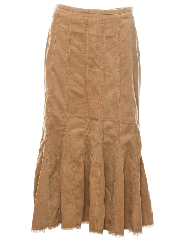 Corduroy Brown Midi Skirt - L linen skirt breathable