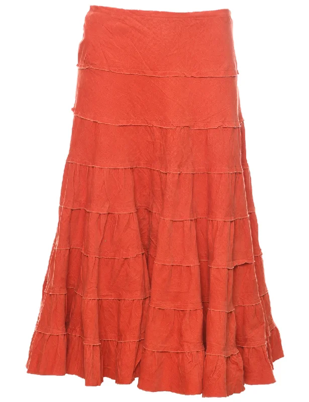 Corduroy Burnt Orange Midi Skirt - L silk skirt elegant