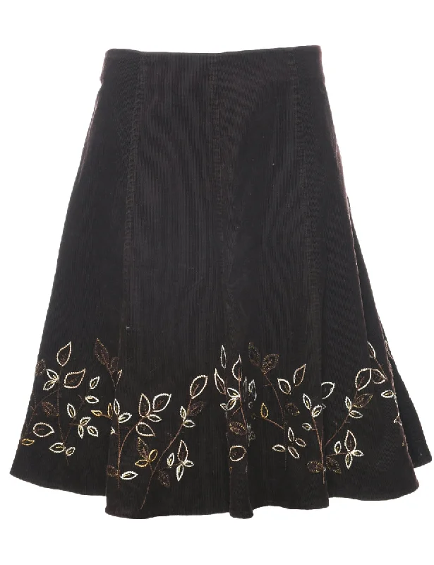 Corduroy Floral Pattern A-line Skirt - L linen skirt light