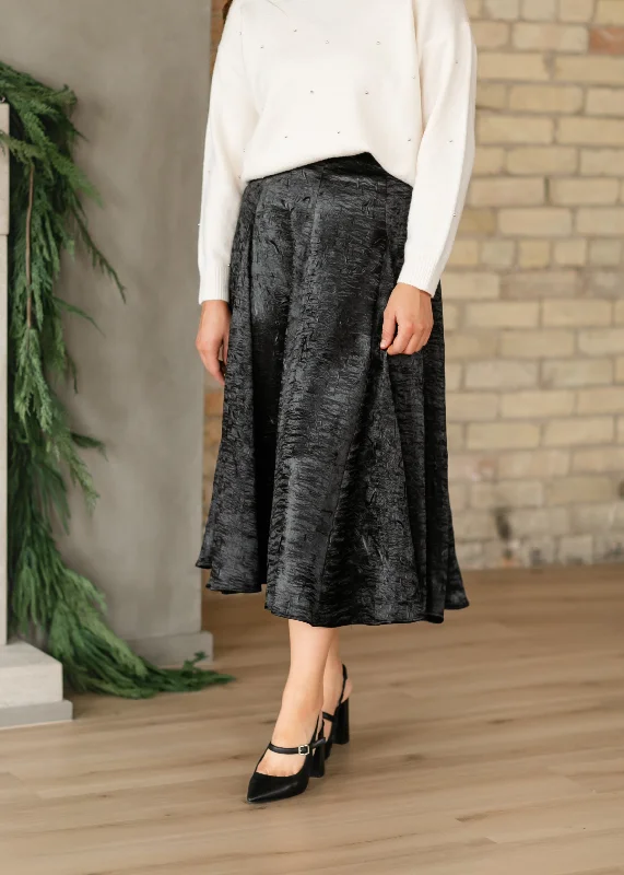 Crinkle Satin Black A-line Skirt wool skirt thick