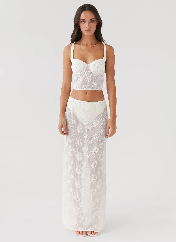 In The Clouds Maxi Skirt - Ivory Petal lace skirt feminine