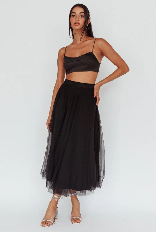 Jasmine Organza Mesh Elasticated Waist Midi Skirt Black corduroy skirt textured