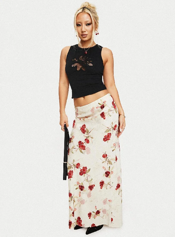 Jodie Maxi Skirt Cream / Floral patchwork skirt art