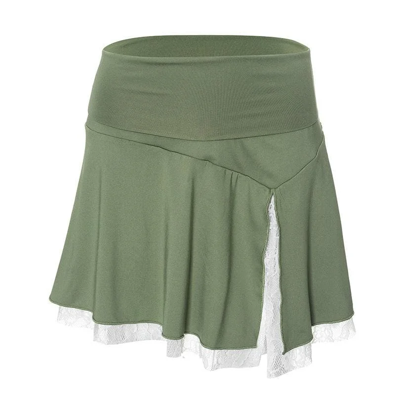 Lace hem slit A line stitch mini skirt cashmere skirt soft