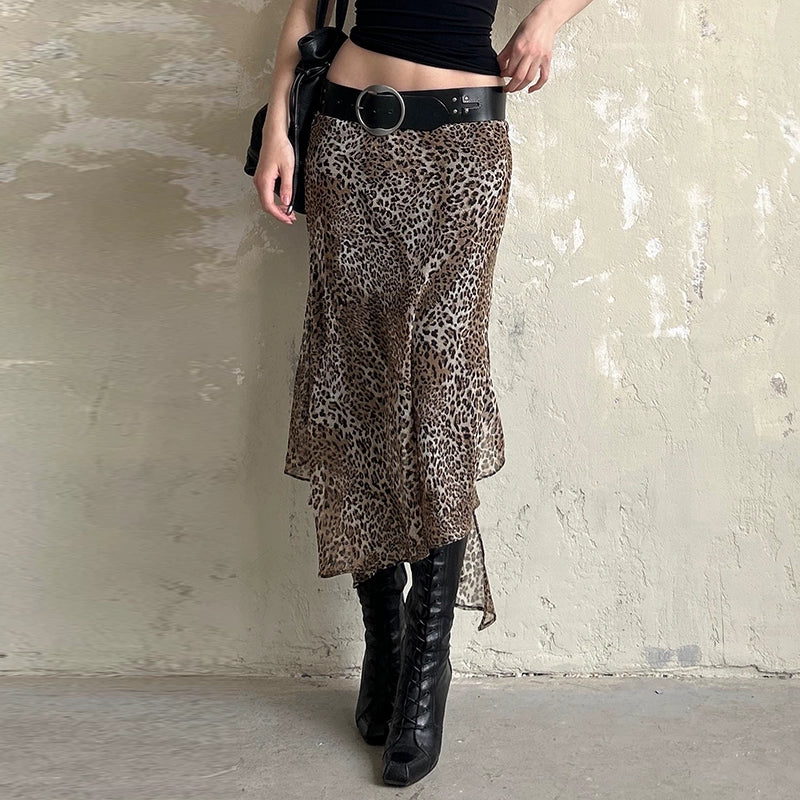 Mahathi Leopard Print Midi Skirt denim skirt durable