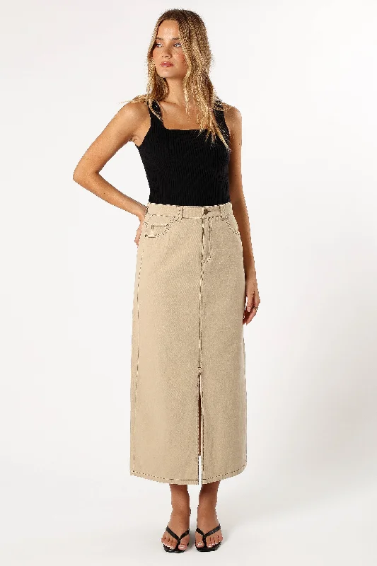 Mila Midi Denim Skirt - Beige silk skirt smooth