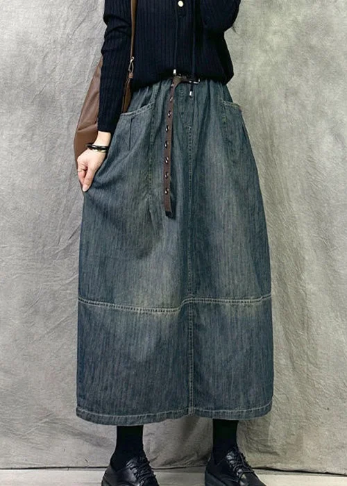 Modern Old Blue Pockets High Waist Denim Skirt Spring flowy skirt hem